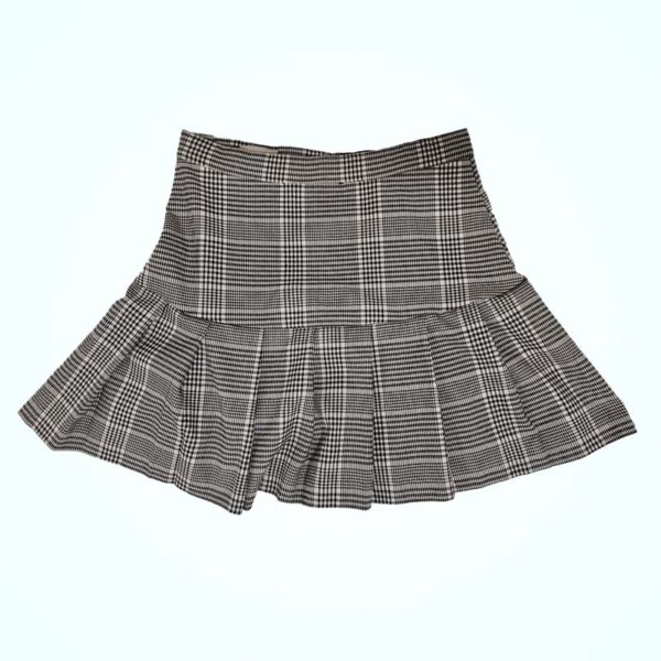 Light Beige Check-Print Pleated Skirt - Image 2