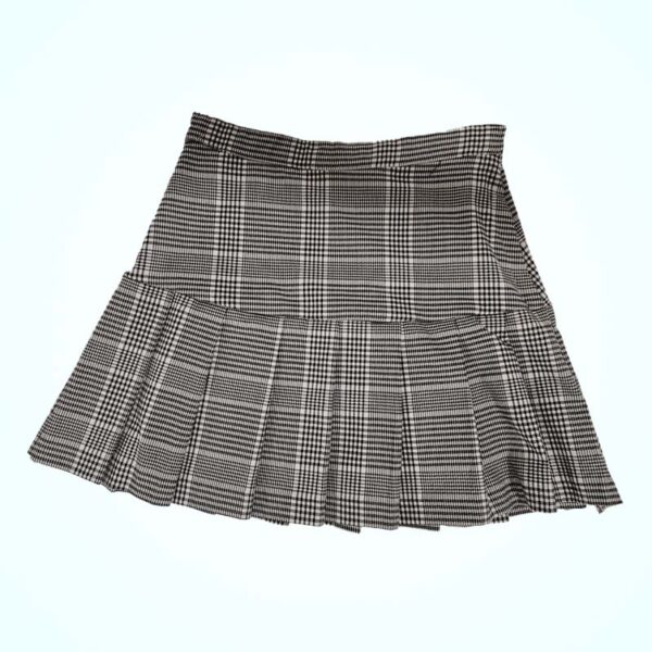 Light Beige Check-Print Pleated Skirt